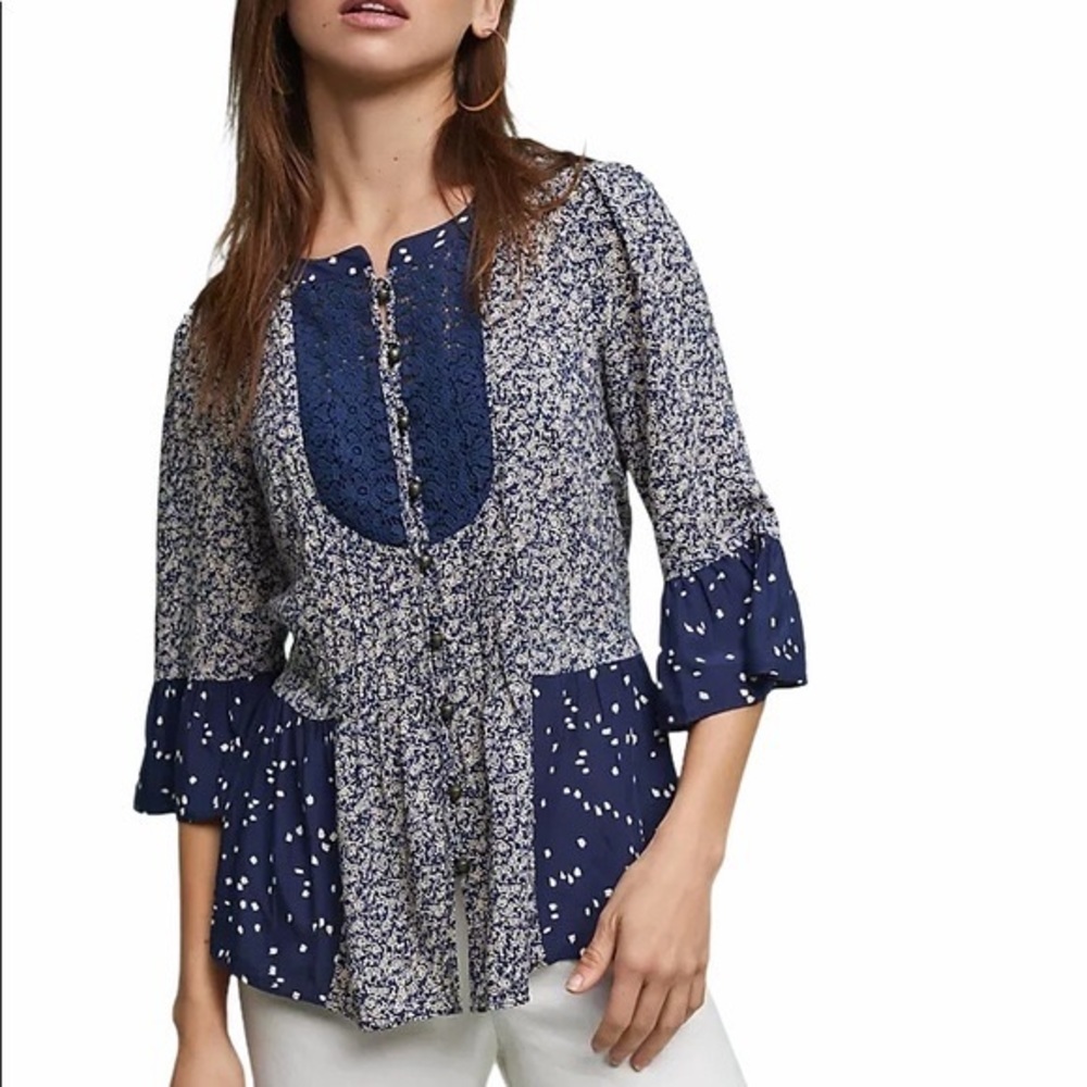 Maeve Hiver Boho Blouse Navy Print size 2